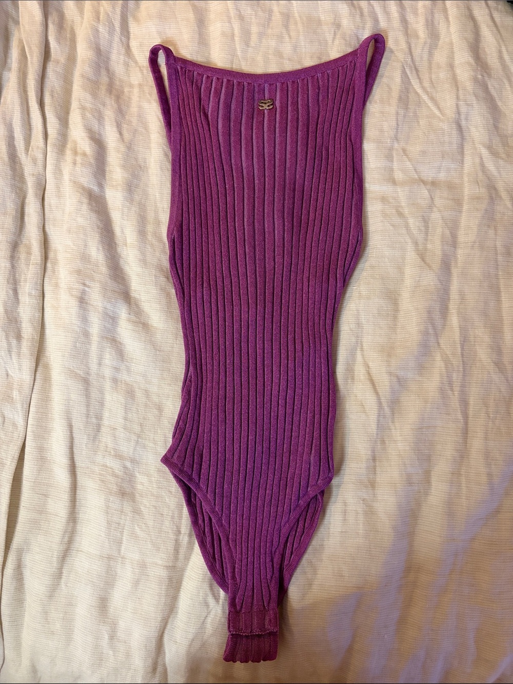 Sandro Ribbed Magenta One-Piece Bodysuit